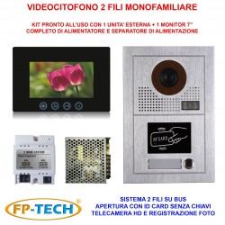VIDEOCITOFONO 2 FILI 1 2 3 4 MONITOR LCD TOUCH FAMILIARE BIFAMILIARE CONDOMINIALE TELECAMERA (Kit Monofamiliare Completo)