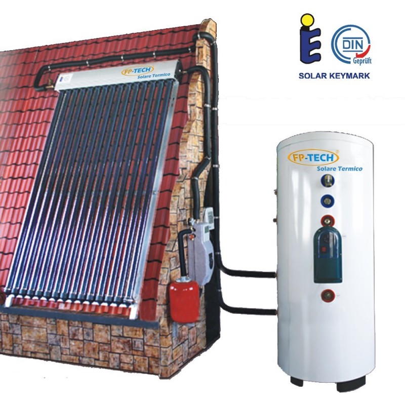 KIT PANNELLO SOLARE TERMICO 250 LT CIRCOLAZIONE FORZATA HEAT PIPE  PRESSURIZZATO DOPPIA SERPENTINA