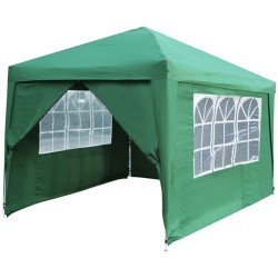 GAZEBO PIEGHEVOLE DA GIARDINO VERDE CON TELI LATERALI E FINESTRA 3X3