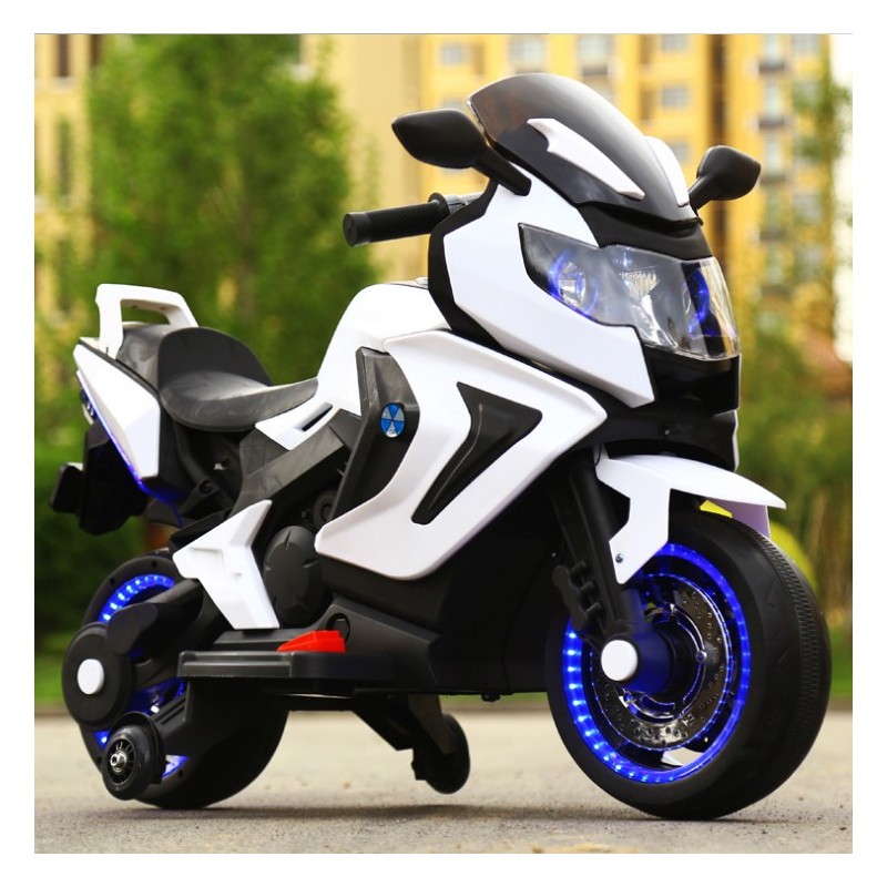 MOTO ELETTRICA PER BAMBINI MOTOCICLETTA 2 POSTI 12V CON USB MP3 LED BIANCO