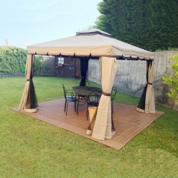 GAZEBO DA GIARDINO 3X3 IN ALLUMINIO TELO ANTIPIOGGIA ZANZARIERA E CAMINO  ROBUSTO E ANCORABILE