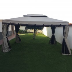 GAZEBO DA GIARDINO 3X3 IN ALLUMINIO TELO ANTIPIOGGIA ZANZARIERA E CAMINO ROBUSTO E ANCORABILE