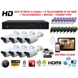 KIT VIDEOSORVEGLIANZA DI RETE NVR CON SISTEMA CLOUD VISIONE DA REMOTO E 8 TELECAMERE IP HD