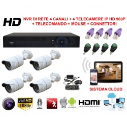 KIT VIDEOSORVEGLIANZA DI RETE NVR CON SISTEMA CLOUD VISIONE DA REMOTO E 4 TELECAMERE IP HD