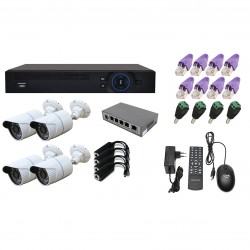 KIT VIDEOSORVEGLIANZA POE IP NVR CLOUD 4 CANALI 4 TELECAMERE HD ONVIF SWITCH